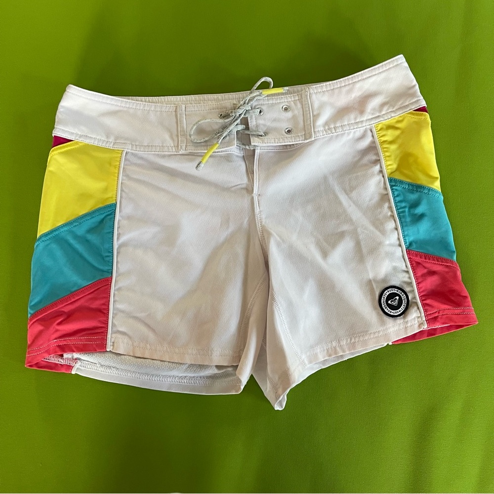 Roxy White and Red Athletic Shorts with Vibrant Side Panels